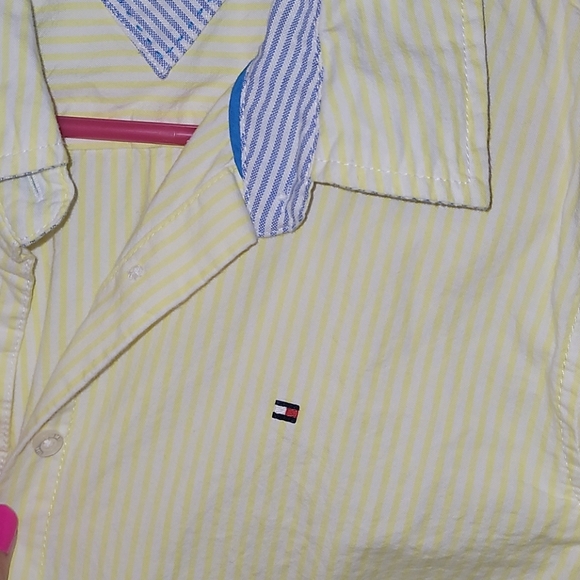 Tommy Hilfiger yellow & white stripes button up. - Picture 4 of 5